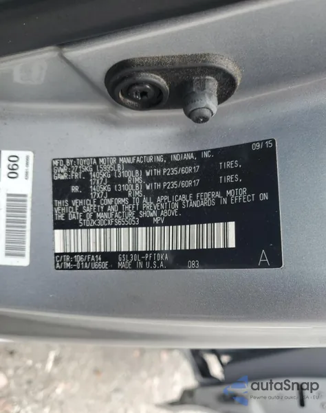 2015 Toyota Sienna из США, поврежденный, VIN 5TDZK3DCXFS655053